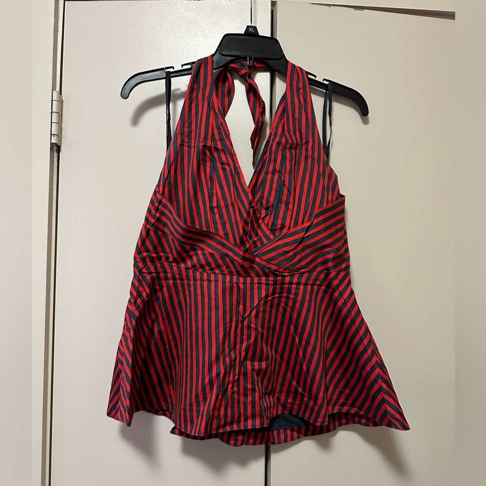 Odille Melosa Striped Red and Black Halter Top